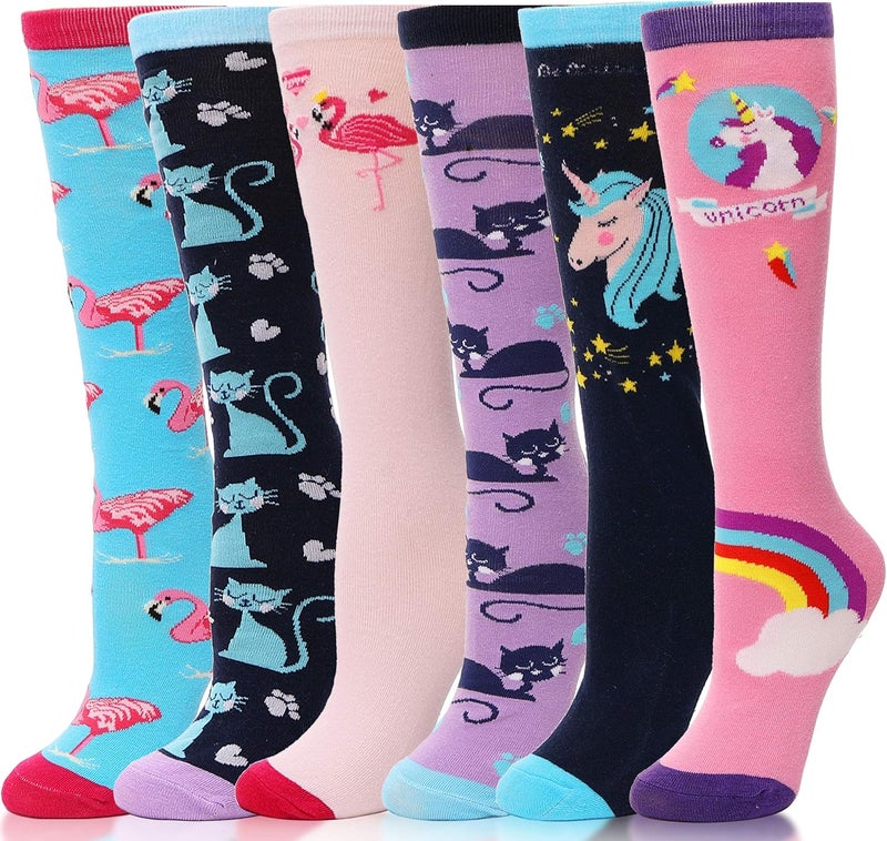 ANTSANG Kids Girls Knee High Socks Long Boot Crazy Silly Fun Gift Cute Tall Animal Socks for Child 6 Pairs - Image 1
